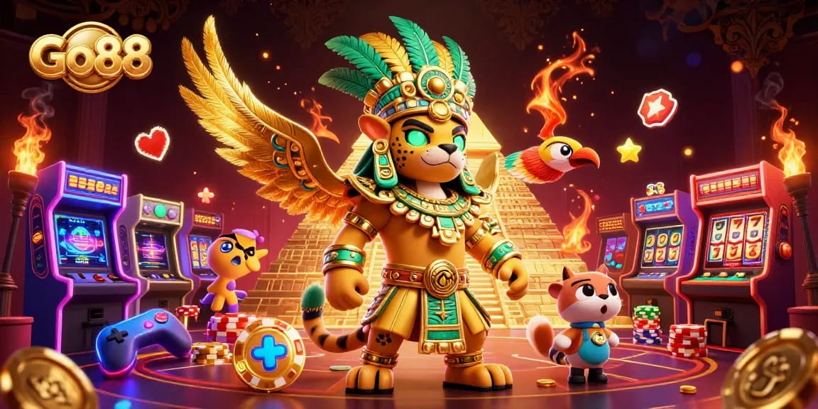 Engage in a thrilling Go88 casino experience with vibrant game elements and characters galore.