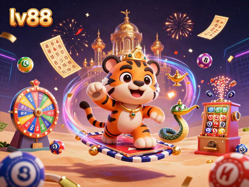 Experience exciting gaming moments with lv88 in a vibrant Arabian Nights-themed casino scene