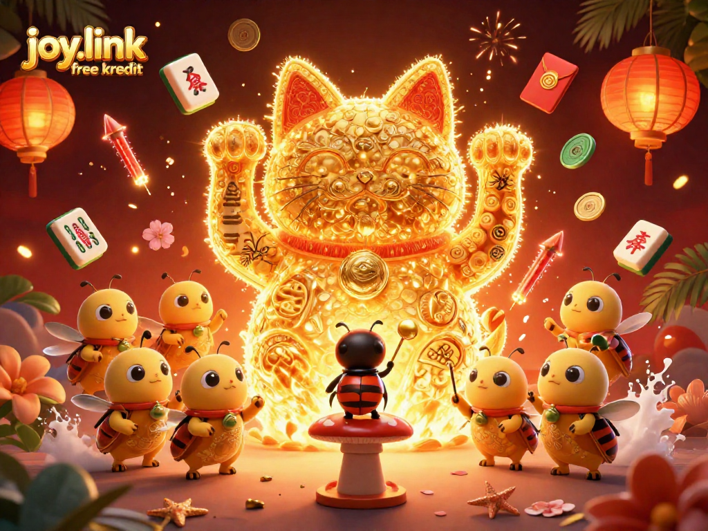 Experience thrilling moments with joy.link free kredit featuring a vibrant lucky cat and casino symbols.