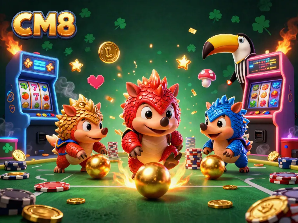 Bowling pangolins in CM8 casino scene showcasing exciting slots action with vibrant game elements.
