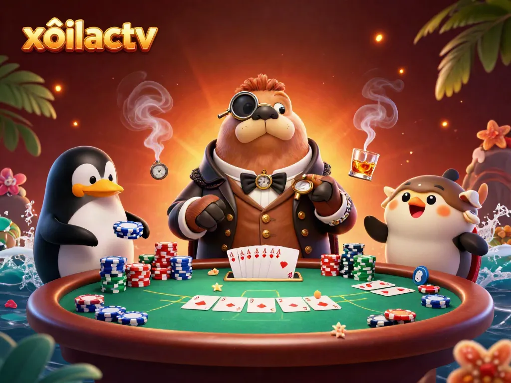 xôilactv showcases a jolly walrus playing poker underwater, capturing the vibrant casino atmosphere.