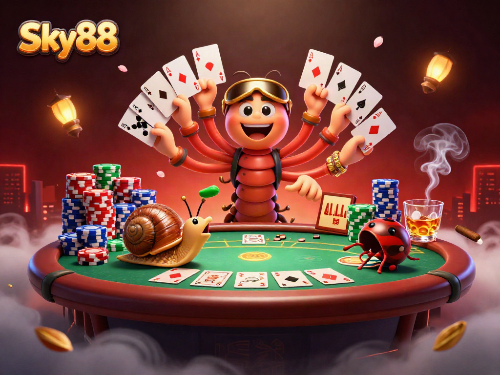 Immerse yourself in Sky88's thrilling casino atmosphere with exciting gaming elements and vibrant characters.