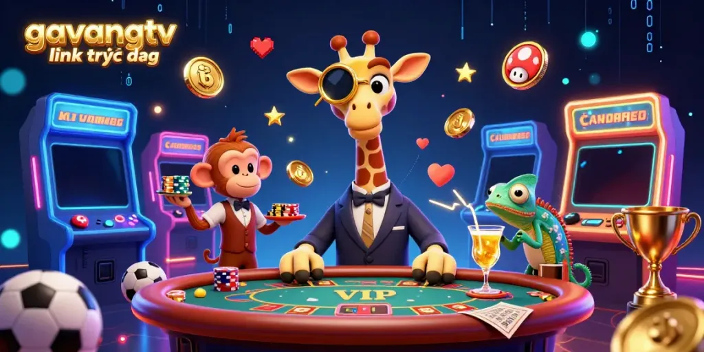 Experience the action with gavangtv link trực tiếp, modern sports gambling scene featuring lively characters and dynamic elements.