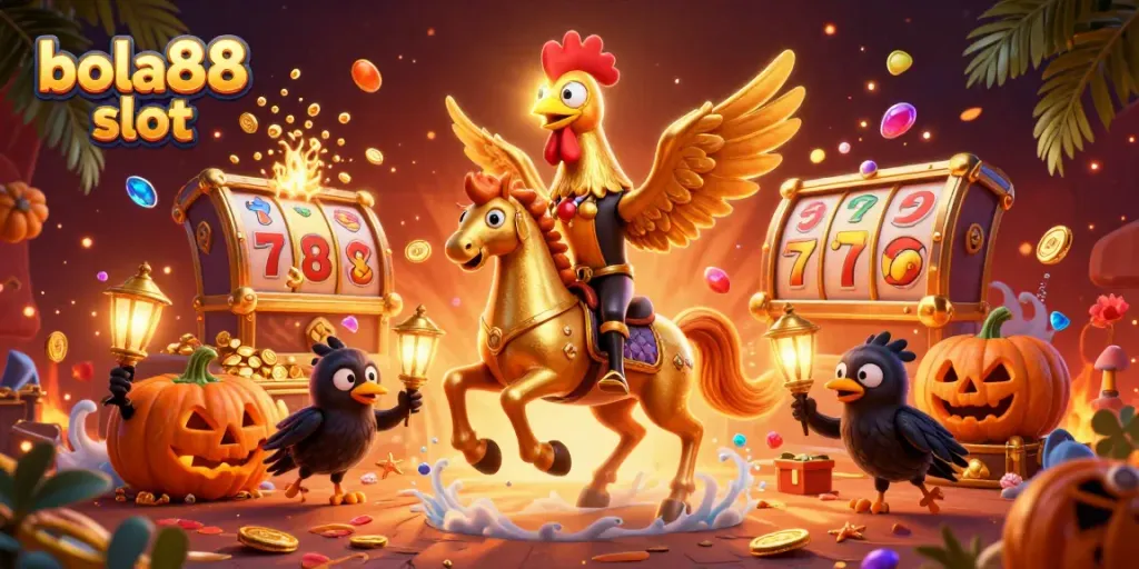Play exciting bola88 slot games with vibrant characters and rich casino imagery.