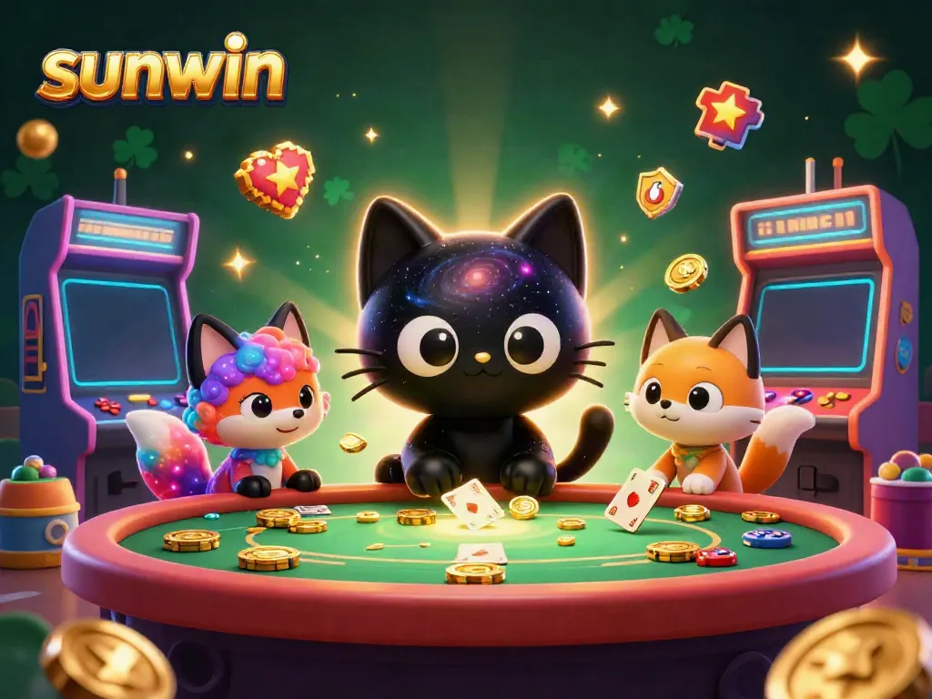 Experience the thrill at Sunwin's cosmic casino with enchanting characters and vibrant game elements.