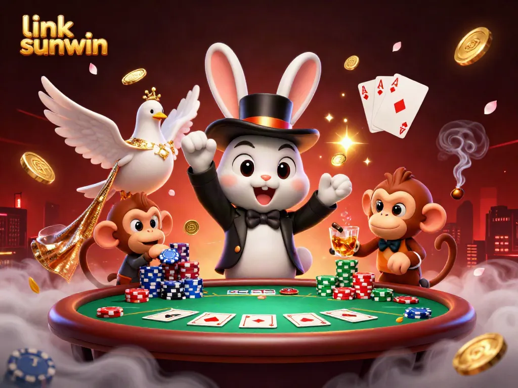 Experience the thrill of winning with link sunwin in this vibrant casino scene featuring poker elements and magical characters.