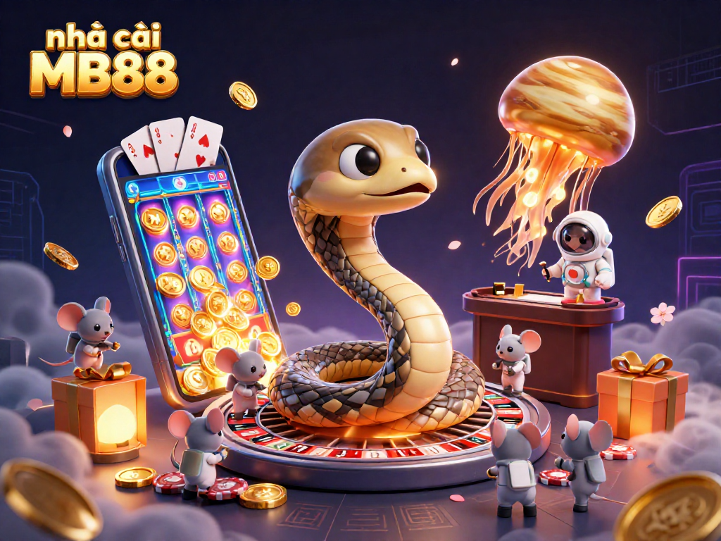 Experience thrilling gameplay at nhà cái MB88 with a vibrant scene of cosmic betting and slots action.