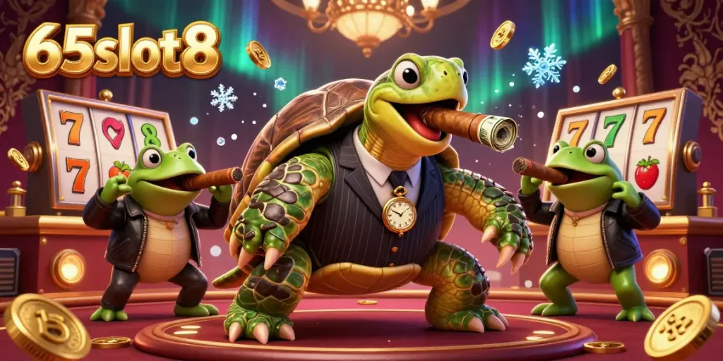 Experience thrilling slots at 65slot8 with a vibrant scene featuring unique themed characters and jackpot elements.
