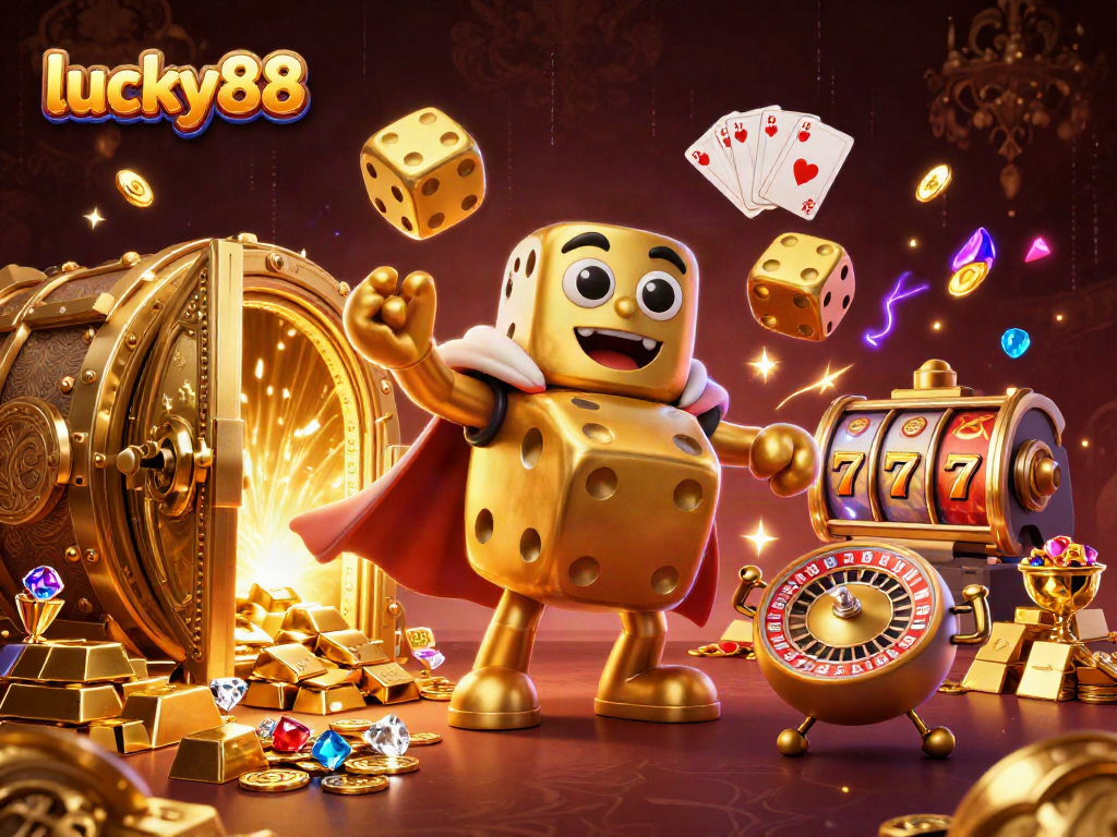 Engage with the lively lucky88 casino experience featuring fantastical characters, golden treasures, and slot game elements.