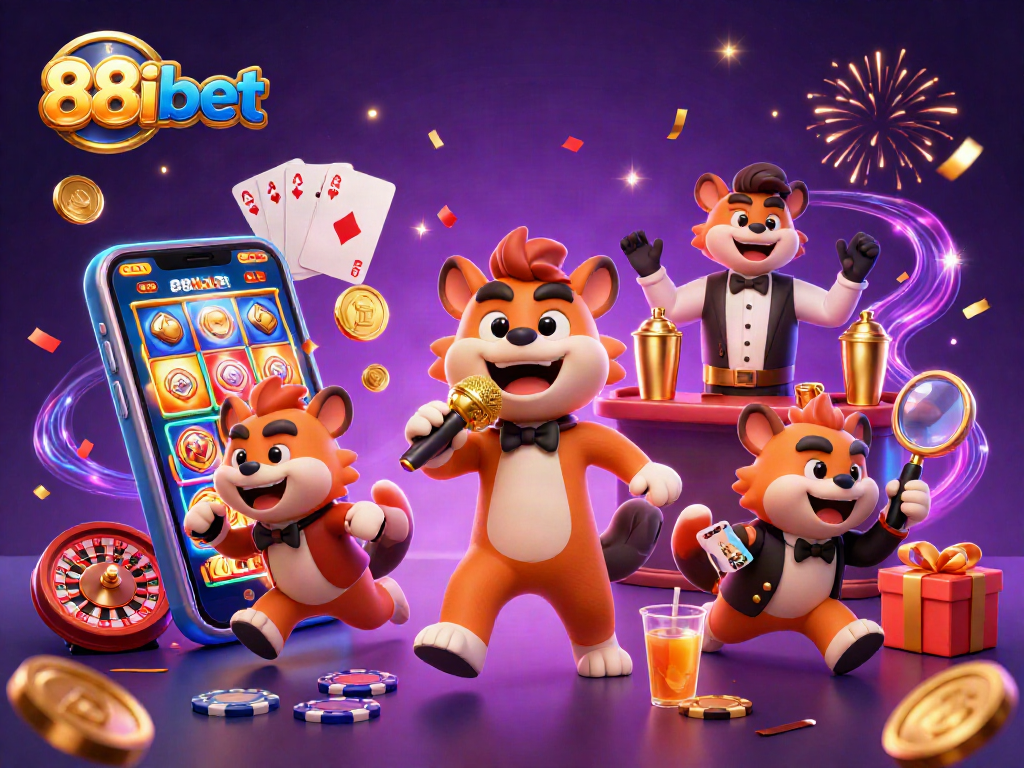 Experience the excitement of 88ibet with casino-themed hyenas in a lively illustration.