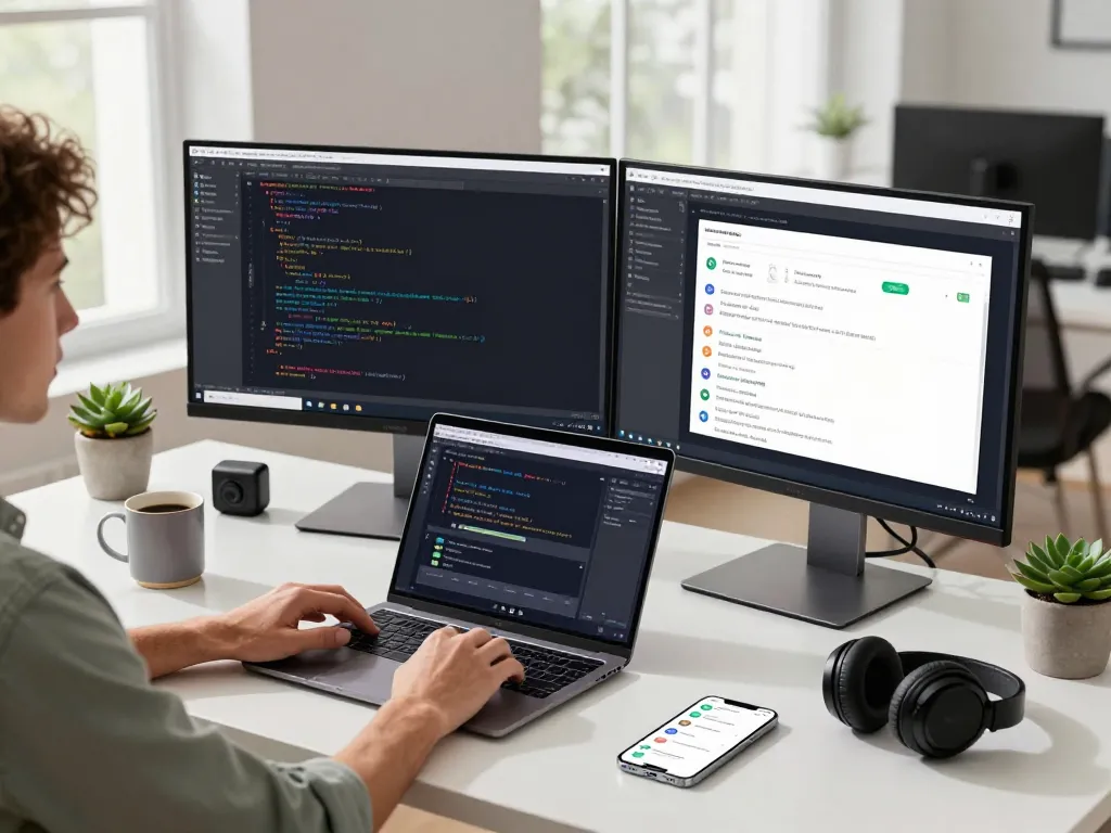 Developer using clawd bot in a modern workspace, enhancing productivity.