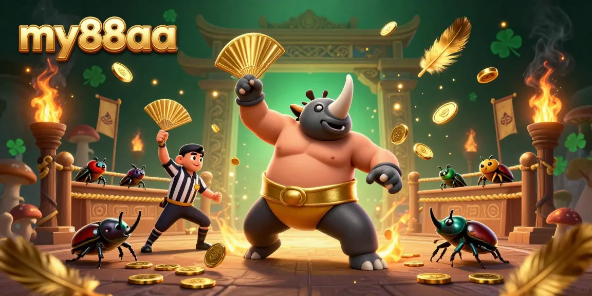 Experience thrilling wins at my88aa with our vibrant 3D casino scene featuring beetle champions.