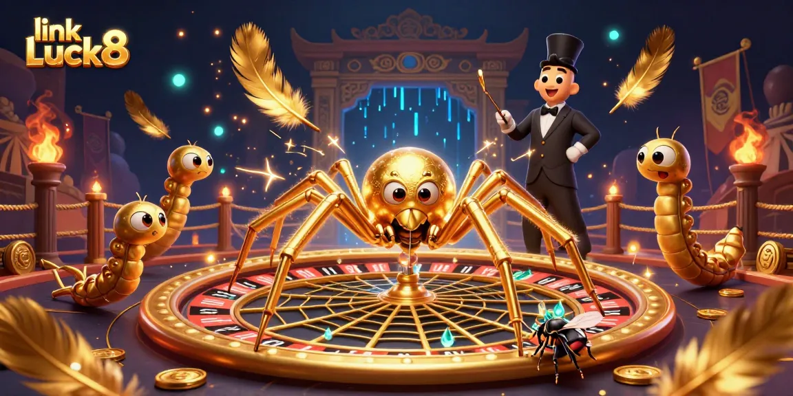 Place bets and spin the web with link Luck8, featuring an engaging 3D casino scene.