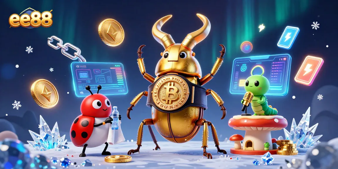 Engage in thrilling bets at ee88 with vibrant 3D casino illustration featuring unique characters and crypto elements.