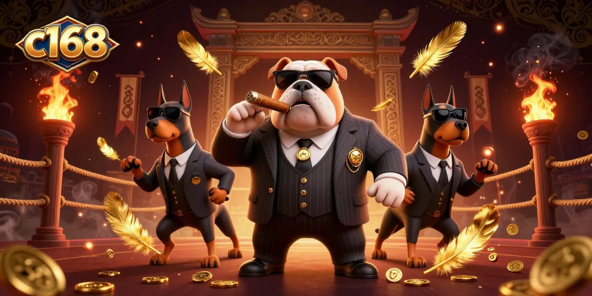 c168 engages players with a vibrant illustration featuring a mafia bulldog and energetic casino elements