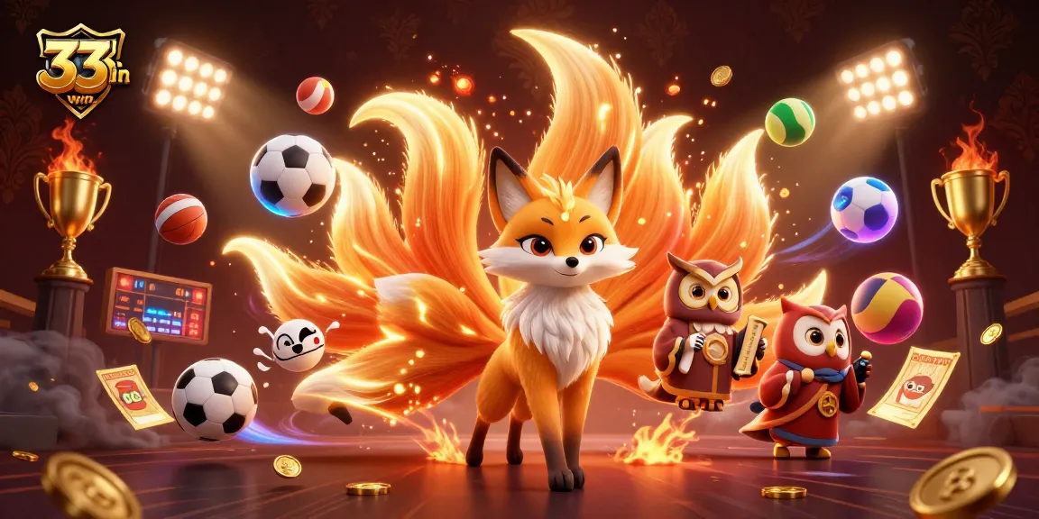 Experience the thrills of 33win with vibrant characters and dynamic casino elements in a captivating illustration.