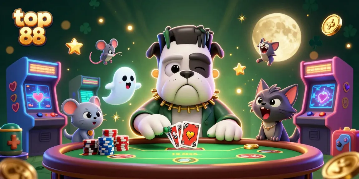Play at top 88 with a spooky 3D casino scene featuring the unusual characters and casino elements.