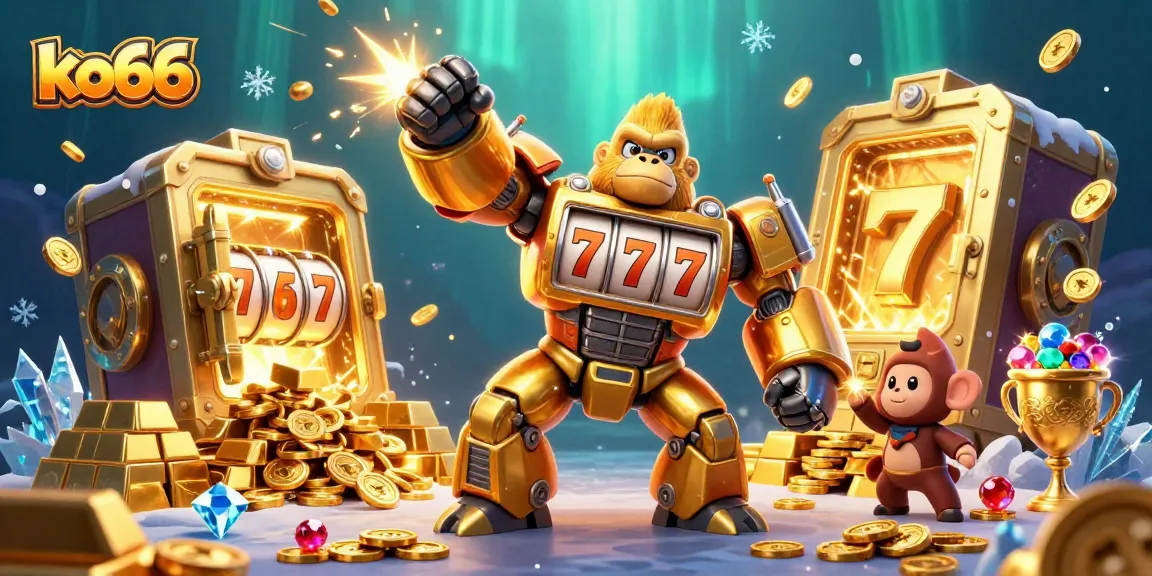 Engage with ko66's thrilling golden gorilla mech in an electrifying casino scene