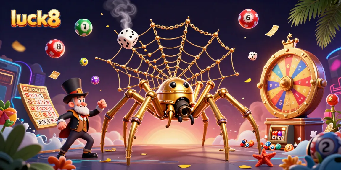 Spin and win at luck8 with a steampunk spider webbing lucky games and colorful lottery elements.