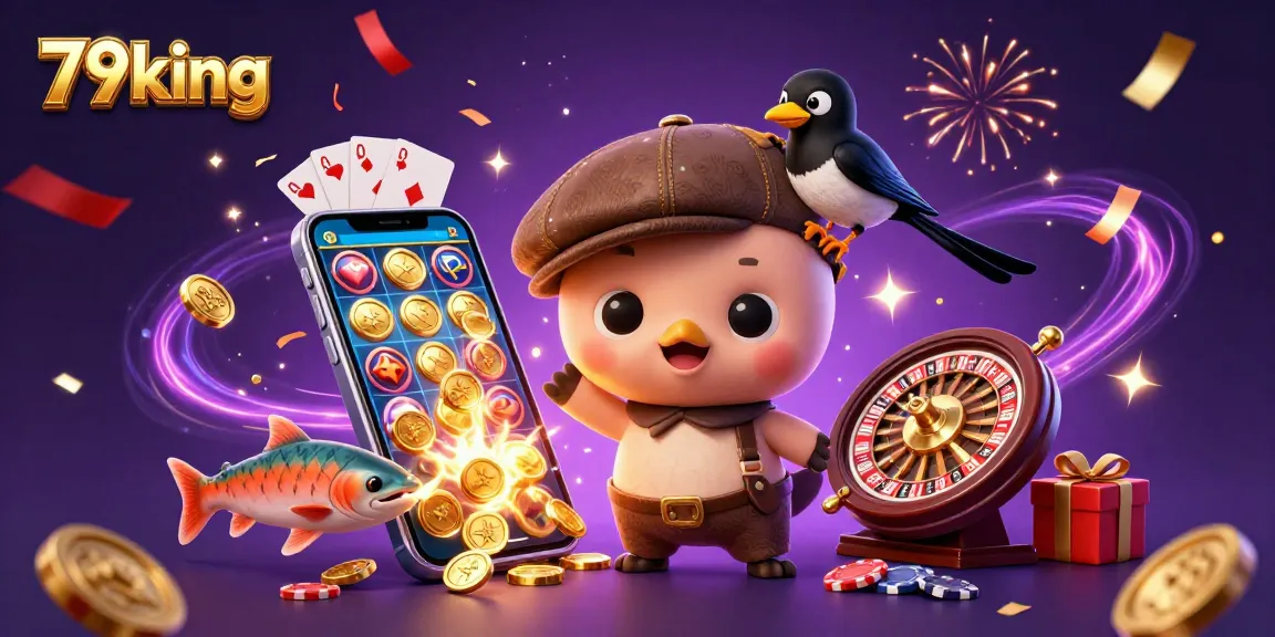 79king players celebrate with jackpot spins in a vibrant, energetic 3D casino scene.
